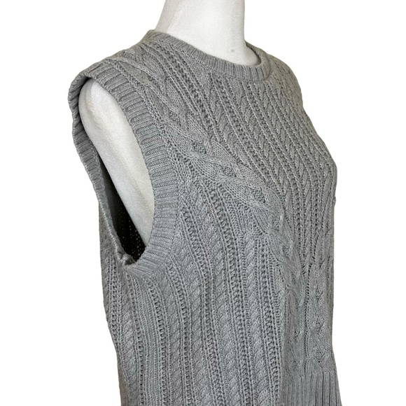 Rachel Zoe Grey Cable Knit Sweater Vest Fisherman Minimalist Academia Fall Sz L - Picture 4 of 14